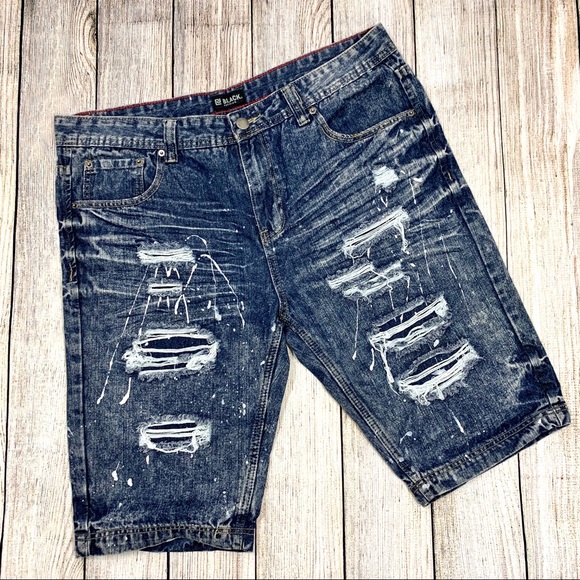 Black Premium Other - Black Premium | Mens Destroyed Painted Jean Shorts